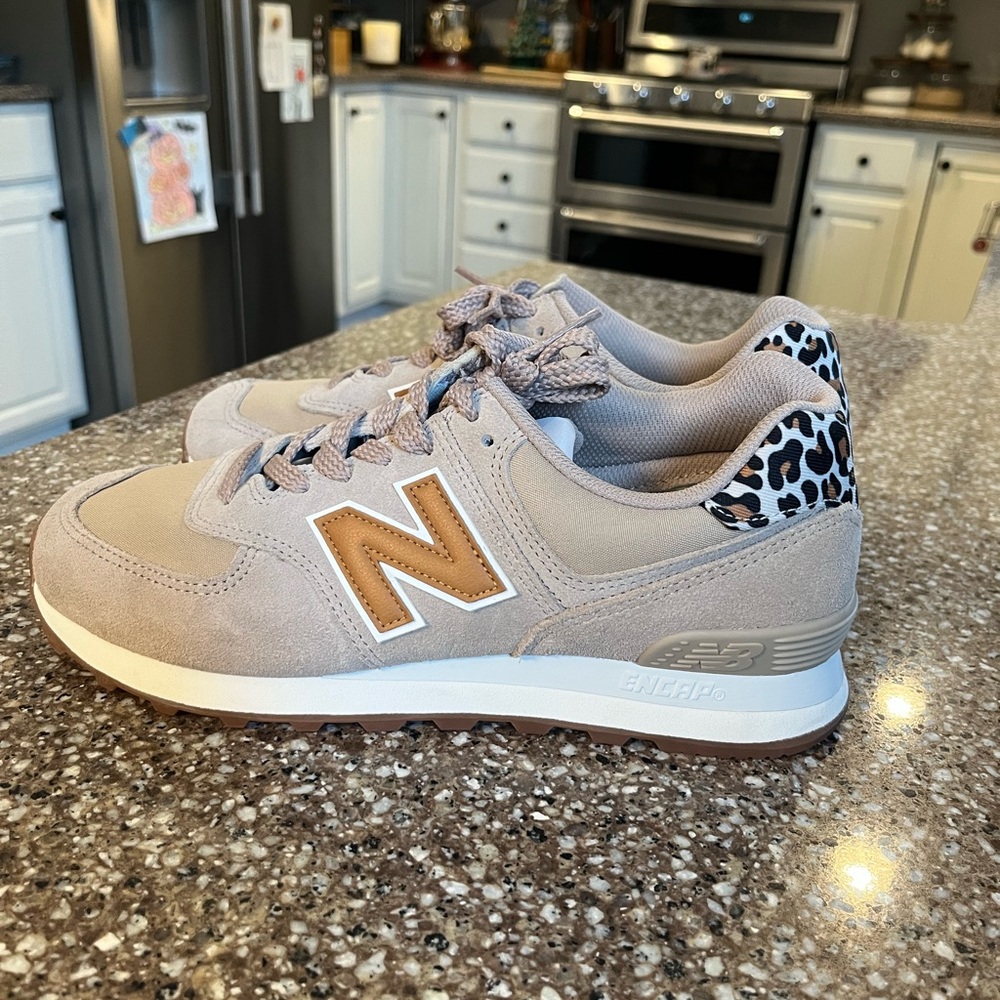 New Balance Women's Beige and Leopard Print Sneakers